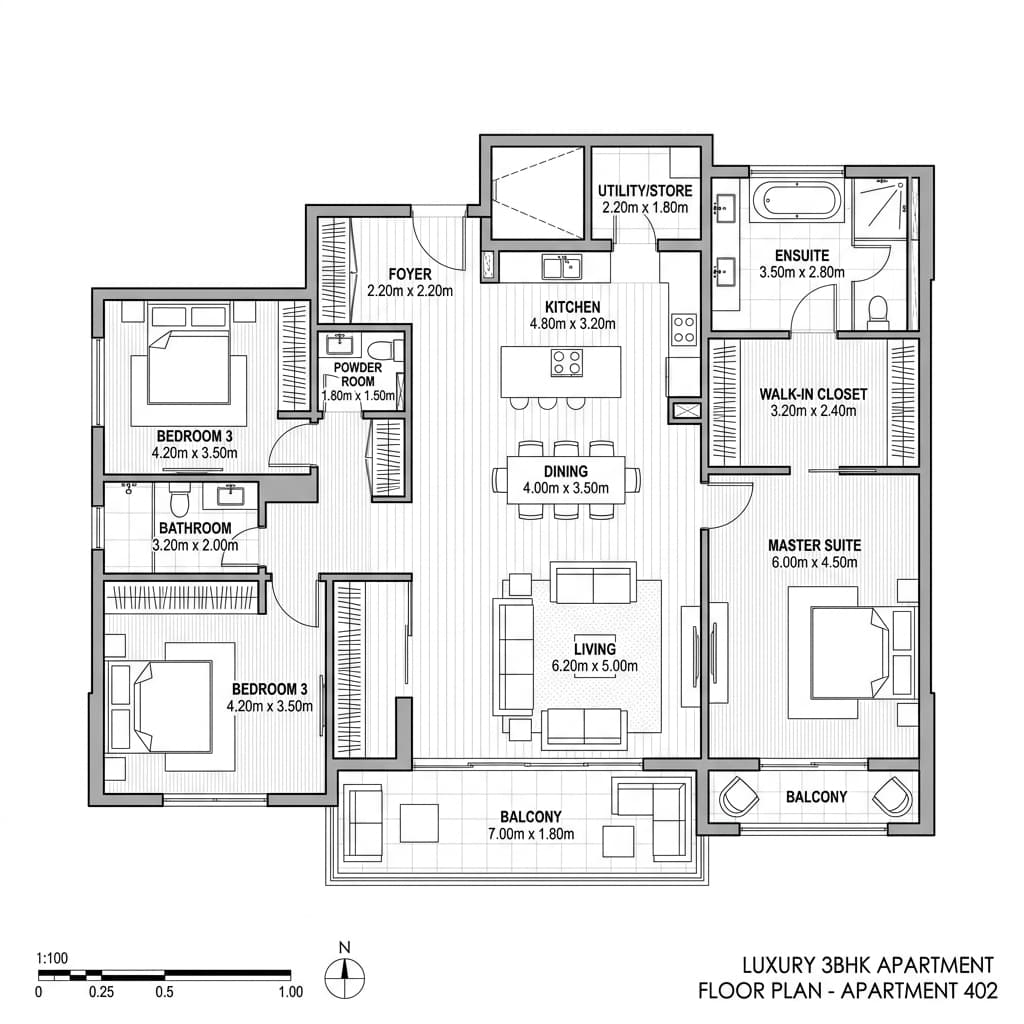3 BHK & 4 BHK Floor Plans